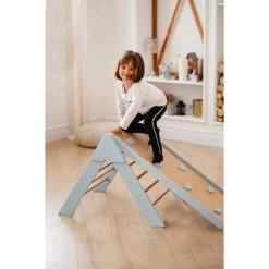 Luna Toys Blauw Houten Klimrek Met Glijbaan LU-36967 -Mini Wereld Verkoop blue 7